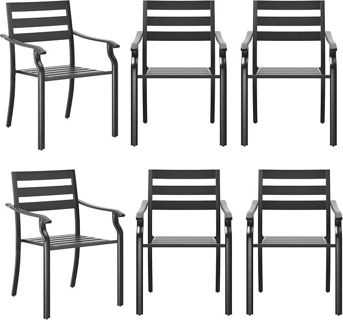 HOMREST Black Stationary Cast Aluminum Outdoor Dining Chair, 6 Piece Patio Chairs, Set of 6 Garden Chairs with Armrest & Backrest for Garden Patio Pool Beach Yard, Black