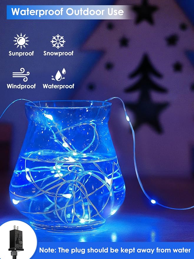 66FT 200 LED Fairy Lights Plug in, 8 Modes Twinkle Lights Blue and White | Waterproof String Lights Outdoor Indoor, Memory, Timer, Copper Wire, Christmas Lights for Bedroom Garden Party Holiday Decor