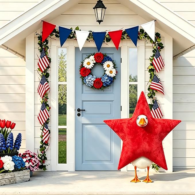 4th of July Patriotic Porch Goose Outfits for 23" Lawn Statue Independence Day Star Goose Costume for Garden Patio USA 250th Anniversary Decoration (Red Star)