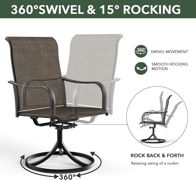 Outdoor Dining Set 54" Patio Round Table with 6 Swivel Chairs Tan Grey Sty2 | 6 Piece Swivel Chairs: High Back, Curved Armrest, Textilene Fabric, Rocking; 6-8 Person 54 inch Metal Round Table