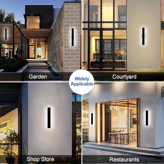 Modern Outdoor Wall Lights 2Pack 24Inch Dimmable Outdoor Wall Sconce | LED Outdoor Porch Lights Wall Mount Exterior Lighting Fixtures IP65 Waterproof Black Outside Wall Lights for House Garage