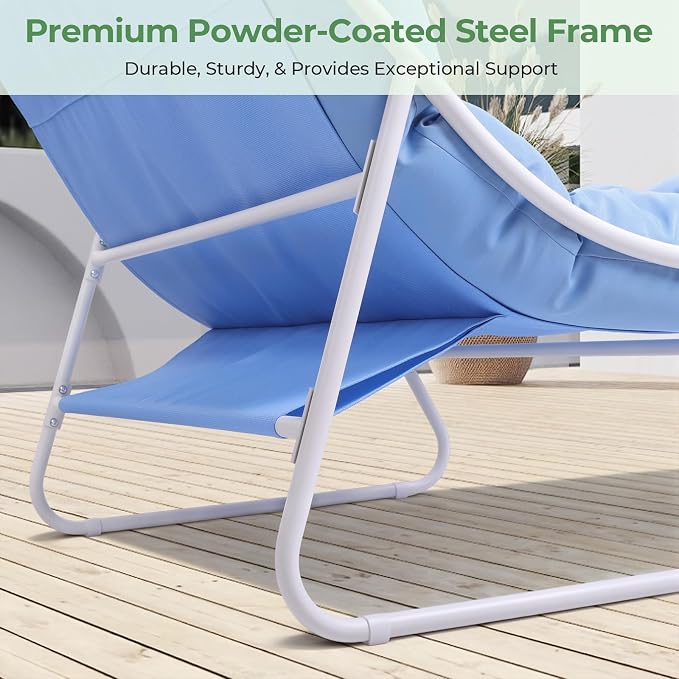 Jocoevol Patio Furniture Set - 4-Piece Outdoor Patio Conversation Set with Cushions & Glass Coffee Table - Dual-Use Metal Sofa Set for Backyard, Garden, Porch, and Poolside in White & Blue