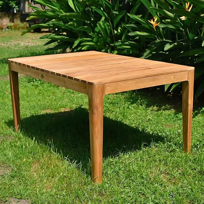 Posh Pollen Malibu Outdoor Teak Dining Table – Solid Grade-A Wood, Plank-Style Design, Weather-Resistant, Seats 6, Ideal for Patio or Garden Entertaining
