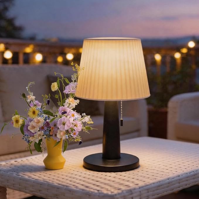 Beautyard Solar Table Lamps Outdoor Indoor - Mothers Gifts 3 Lighting Modes, 4000mAh Eye-Caring LED Waterproof Cordless Solar Desk Lamp with Pull Chain Garden Outside Patio Garden Bedroom