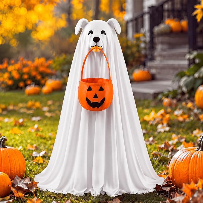 Soulchen Halloween Ghost Dog Style Porch Goose Outfits for 23 Inch Goose Clothes with Dress and Bonnet for Outdoor Garden Yard Lawn Entrance Decor