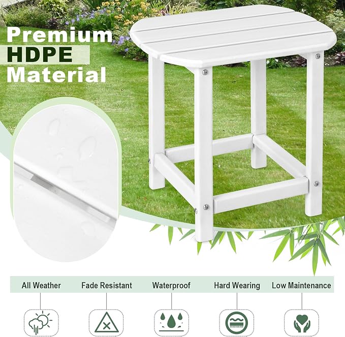 Tangkula Outdoor Side Table, Weather Resistant Adirondack Table, Outdoor Indoor Chairside End Tables, Waterproof HDPE, for Patio Poolside Porch Backyard, Easy Assembly, 19 x 14.5 x 18 Inch (1, White)