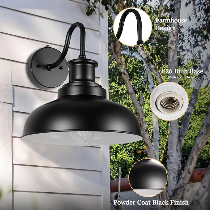 Dusk to Dawn Outdoor Barn Light Outdoor Wall Sconce Farmhouse Exterior Wall Mount Light Vintage Outside Wall Lighting Fixture Industrial Black White Lantern for Porch Garage Patio,1 Pack