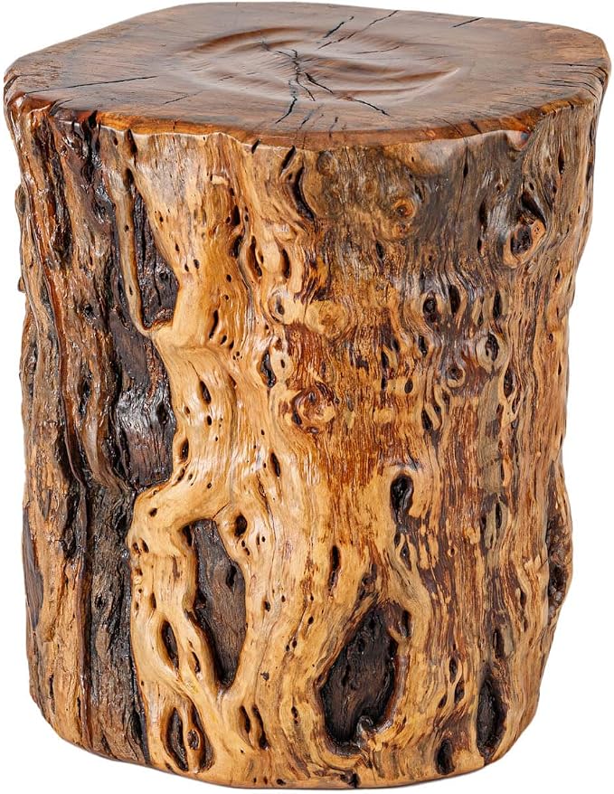 Natural Tree Trunk Stump Stool with Live Edge Solid Wood Plant Stand, Stool, Garden Bench, Side Table, End Table - D8.6 in x H9.5 in