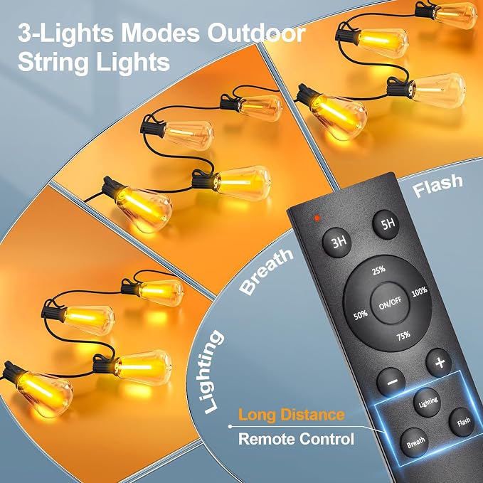 Outdoor Lights String Patio Outside - 100ft 30M LED Waterproof Light ST38 | Dimmable, Shatterproof, Hanging Lighting Edison Bulb Deck Backyard Gazebo Balcony Party Bistro Cafe Pergola Garden Yard Porch