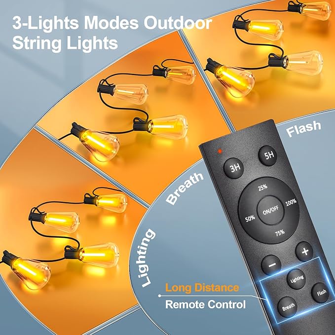 MGVIH Outdoor String Led Patio Lights - 200Ft 60M Outside Waterproof Light with Remote Dimmable ST38 Shatterproof Bulb Hanging Outdoor Electric Lighting for Backyard Yard Gazebo Porch Party