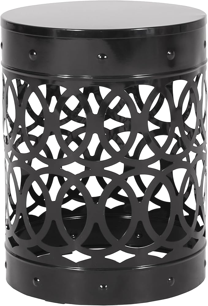 Outdoor Round Metal End Table Cut Out Design, Metal Round Patio Table Garden Stool Side Tables for Indoor Outdoor (Black)