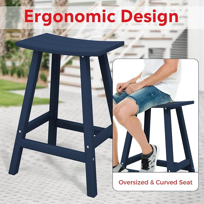 Costaelm Outdoor Bar Table, 37" Counter Height Round Patio Cocktail Bar Table, Patio Bar Table 3-Pieces Set Bistro Dining Table Pub Table forDeck, Backyard, Garden, Navy Blue