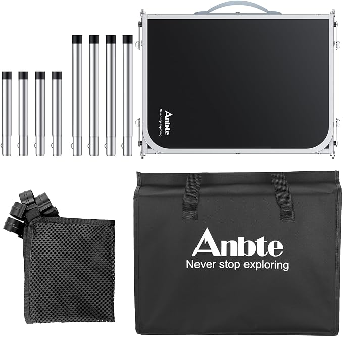 Anbte Folding Camping Table with Storage Net, 3ft Camping Table Aluminum Folding Table with 3 Adjustable Height Max 27.1 Inch Picnic Table Portable Table for Outdoor Backyard BBQ, Black