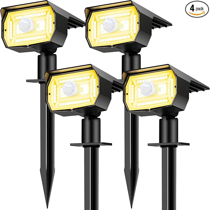 nipify Solar Lights Outdoor Waterproof, Motion Sensor Spot Landscape Light | 4 Pack/3 Modes/56 LED, Warm White, Waterproof, Solar Powered, Landscaping, Lighting for Outside Pathway Yard Garden Walkway