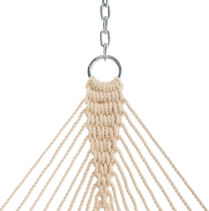 Hatteras Hammocks DC-11OT Small Oatmeal Duracord Rope Hammock with Free Extension Chains & Tree Hooks, Handcrafted in The USA, Accommodates 1 Person, 450 LB Weight Capacity, 11 ft. x 45 in.