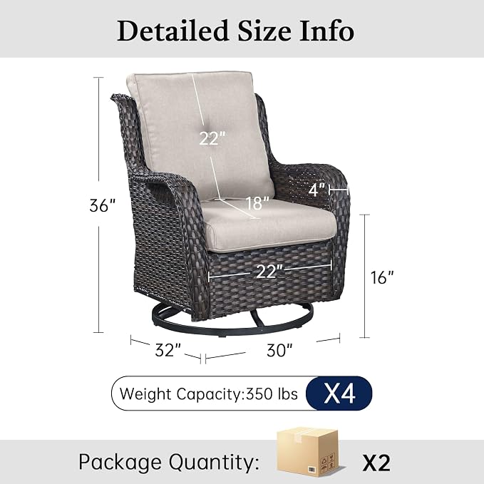 Wicker Patio Furniture Set- 4 Pieces Swivel Patio Chairs,PE Rattan Outdoor Rocking Chairs Porch Furniture for Garden Deck