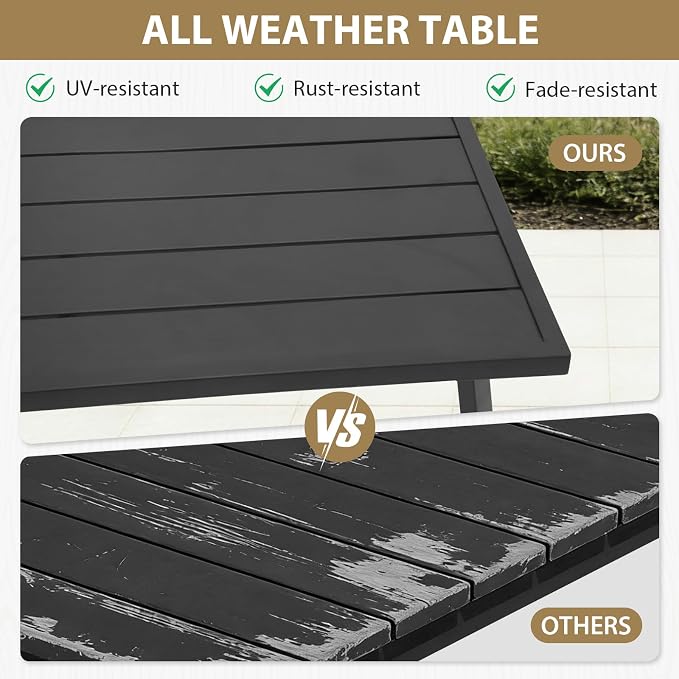 Patio Coffee Table, Rectangle Outdoor Coffee Table with Wood Grain Tabletop for Patio, Balcony and Garden, Black