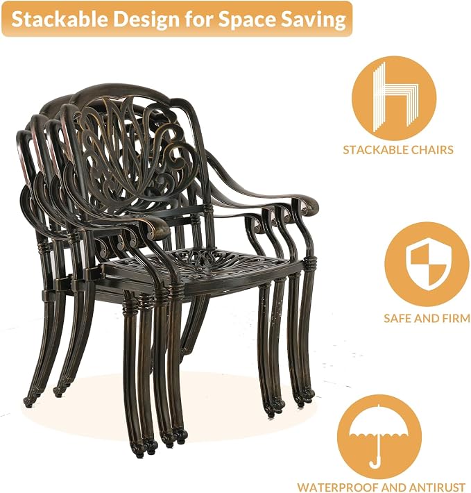 5-Piece Outdoor Patio Dining Set, All-Weather Cast Aluminum Patio Furniture Set for Backyard Garden Deck with 4 Chairs, 4 Cushions and 35.4” Square Table, 2.2" Umbrella Hole, Red