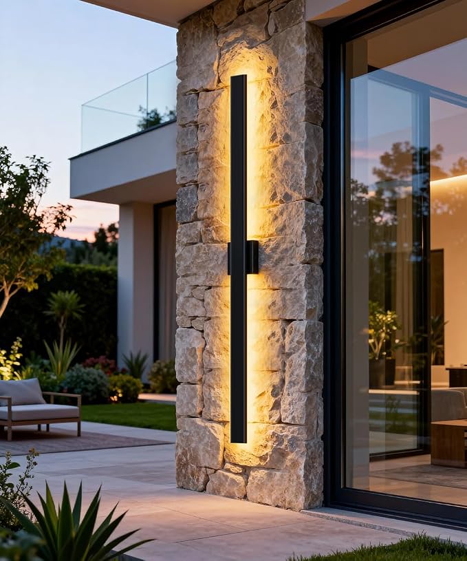 Aipsun Black Outdoor Wall Sconce 3000K 4000K 6000K, 47.2in Modern Exterior Light 1 Pack, Long LED Linear Wall Light Outside Lighting for Entrance, Hallway, Garage, Porch(3CCT)