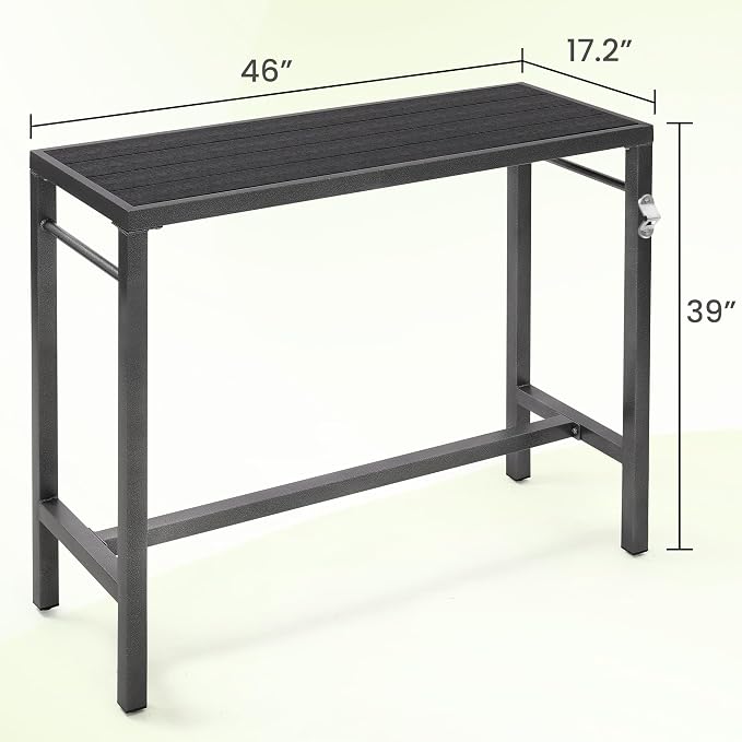 MURAGO 46*39*17 Outdoor Bar Table Extra Wide,Tall Bar Height Outdoor Pub Table, Ideal for Patio, Hot Tub, Dining, Balcony, Poolside, Weatherproof Composite Top, Rustproof, Built In Bottle Opener,Black