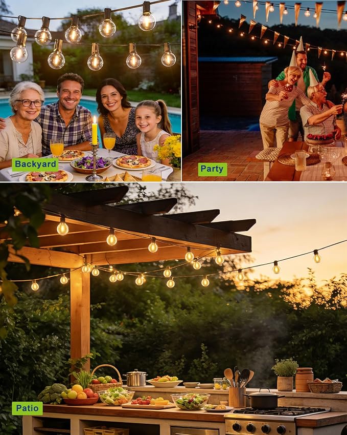 Outdoor String Lights Waterproof 75FT (1FT Bulbs Spacing) Remote for Patio | Connectable Outside Lighting Remote Dimmable,3 Modes,Timmer with 75 Plastic Globe Bulb for Backyard Bistro Porch Garden Fence