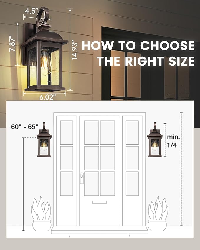 FEMILA 2-Pack Outdoor Wall Sconce Lights Oil Rubbed Bronze, 15" Exterior Outdoor Light Fixtures Wall Mount with Seeded Glass, for Front Porch Patio Garage, 4FD54B-2PK ORB