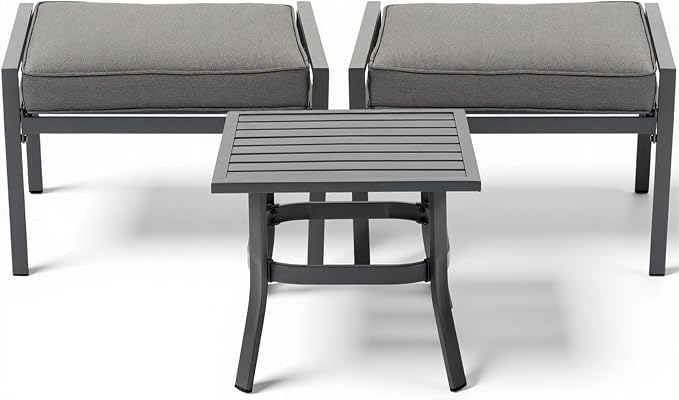 Outdoor Patio Furniture Set, 1 PCS Outdoor Coffee Table, 2 PCS Footstools,for Garden/Backyard/Porch, Grey