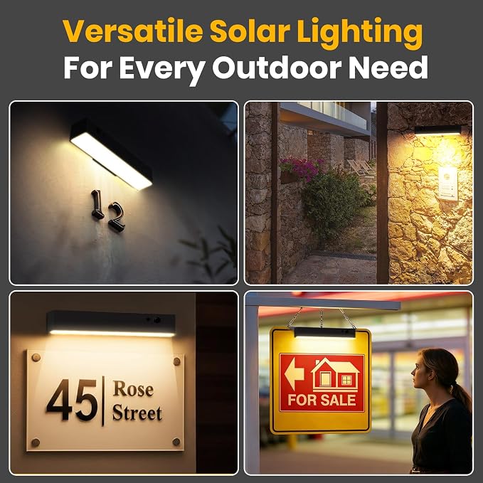 Solar Wall Lights Outdoor, 2Pcs Solar Lights with Motion Sensor | 4 Modes, Anti-glare Solar Sign Light, Dusk to Dawn, 4000K 1000LM Solar Lights for House Numbers, Address Sign, Patio, Porch