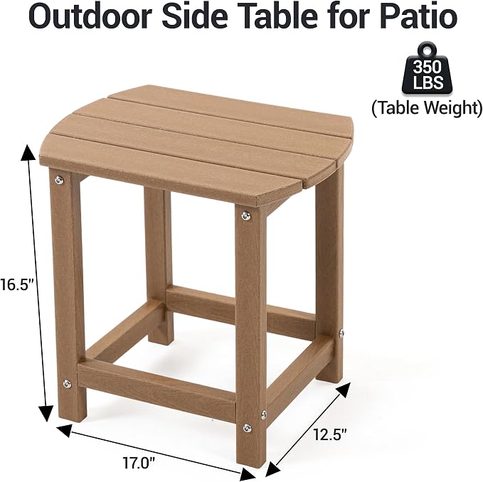 HDPE Patio Side End Table, Waterproof Outdoor Small Table for Patio, Garden, Poolside, Balcony, Deck, Porch, Backyard, Outdoor or Indoor Use, Brown