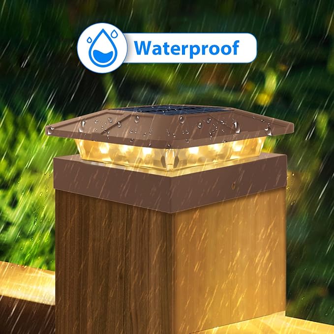 4x4 Solar Post Cap Lights Outdoor with 3 Modes, 20 Packs Brown Fence Deck Light Solar Powered Waterproof, Wood/Vinyl Posts Top Lights for Yard Garden Patio Porch Railing Outside