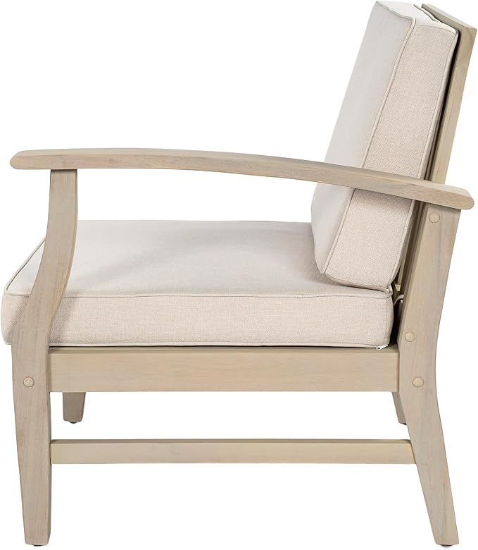 Christopher Knight Home Alex Acacia Wood Outdoor Patio Furniture Set for 6, Patio Sofa Set with Cushions, Patio Conversation Set with Sectional Sofa+Club Chairs and Coffee Table, Light White+Sand