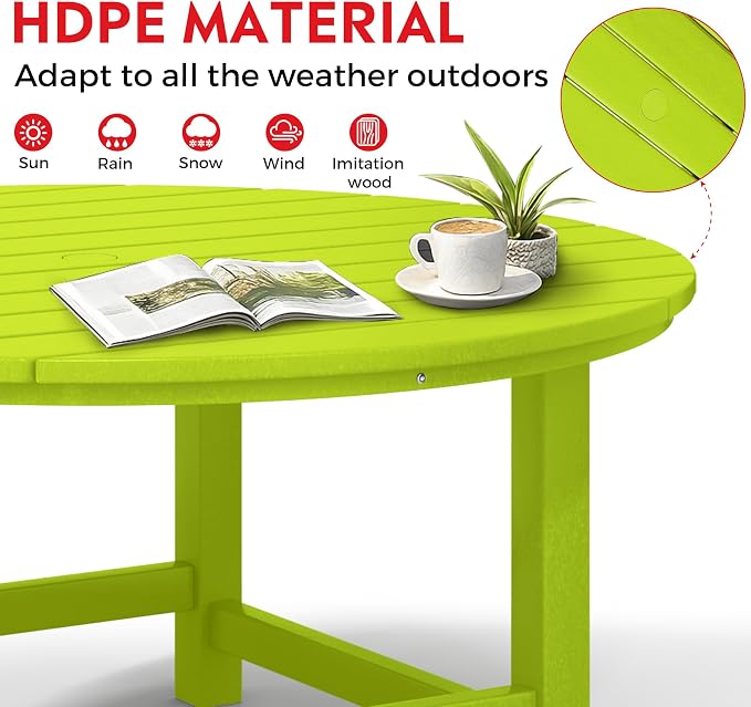Costaelm Patio Conversation Set, 5 piece Balcony Furniture, Small Patio Firepit Furniture Outdoor Adirondack Round Coffee Table and Chair for Backyard Lawn Porch Pool Garden, Lime