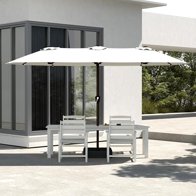 5-Piece Outdoor Dining Set with 15FT Umbrella for 4,White | 75.2'' HDPE table, chairs included, weather-resistant furniture with hole, ideal for lawn, poolside, yard, garden, deck