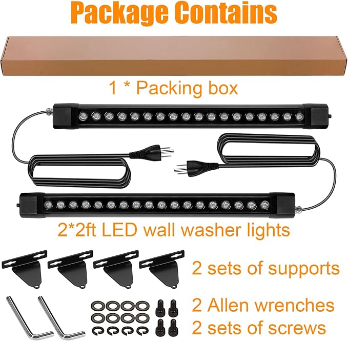 HNRLOY Wall Washer Light 2 Pack,36W 4000K Natural White Wall Washer Lighting,2FT 120V LED Linear Outdoor Wall Wash Light Bar for Garden,Backyards,Building,Courtyards Lighting
