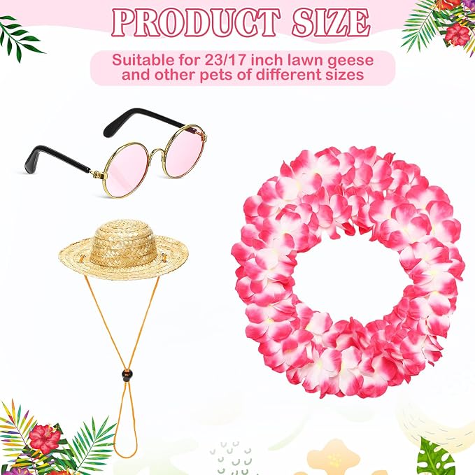 Shyyween Summer Porch Goose Outfits for Plastic Goose 23/17'' Hawaiian Lawn Patio Statue Clothes Straw Hat and Hawaiian Lei Costume(Pink)