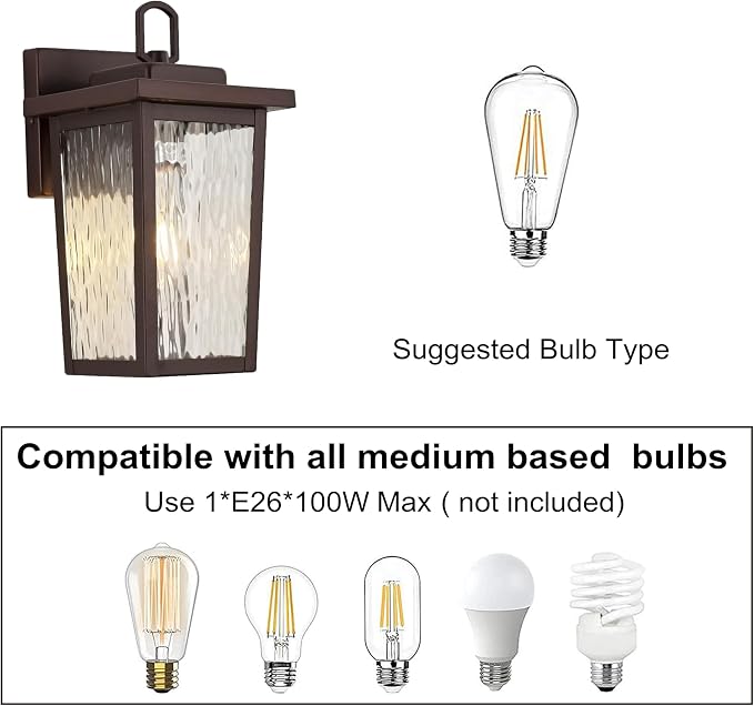 Oil Rubbed Bronze Exterior Wall Light Fixture, Outdoor Wall Lantern with Clear Water Glass, Outside Light for House Entryway Porch
