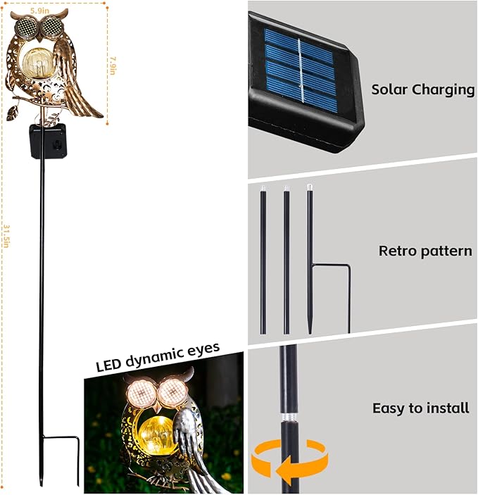 SRNPMIU Solar Lights Outdoor Decor, Solar Owl Yard Decorations Outdoor | Garden Decorative, IP65 Waterproof, Gifts for Women Mom, for Yard Patio Lawn Pathway Landscape