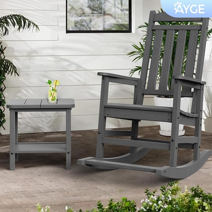Ayge 17.7" Double Outdoor Side Table, Rectangular HDPE Adirondack End Table for Patio, Lawn, Pool, Garden, Backyard，Grey