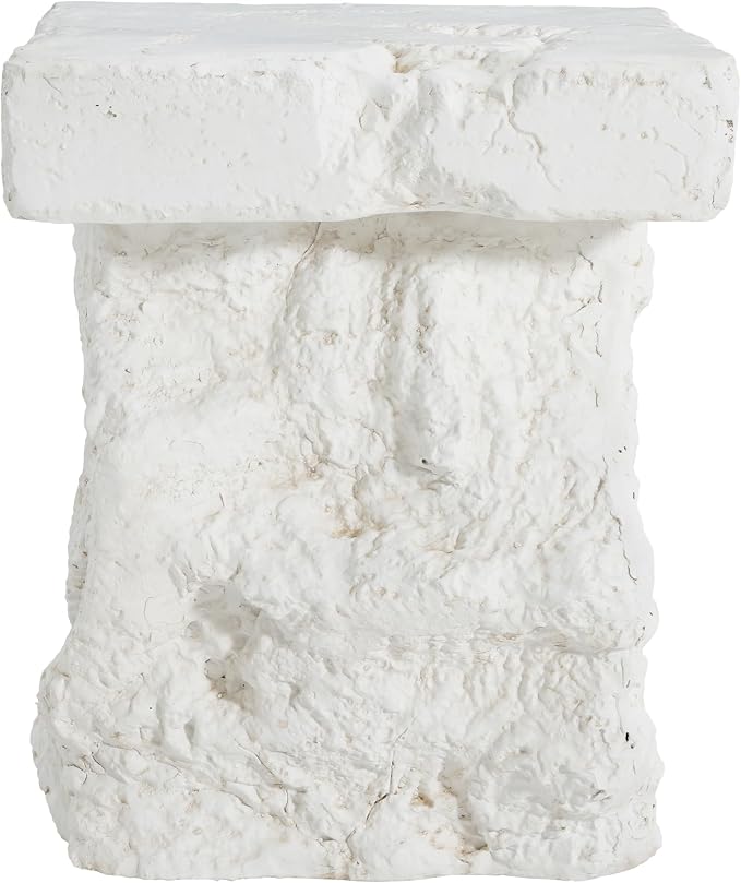 White MGO Patio Side Table, Organic Rock Base