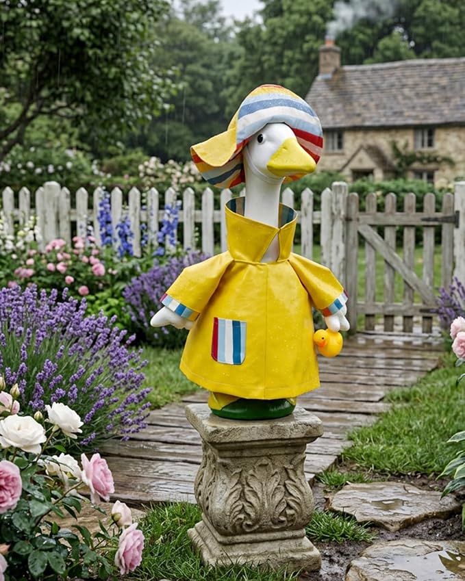 Porch Goose Outfits Raincoat with Hat & Little Duck - 23" Summer Yellow Rain Slicker Lawn Geese Clothes, Cute Porch Goose Spring Outfits for Garden Decor, Funny Gift for Mom Grandma