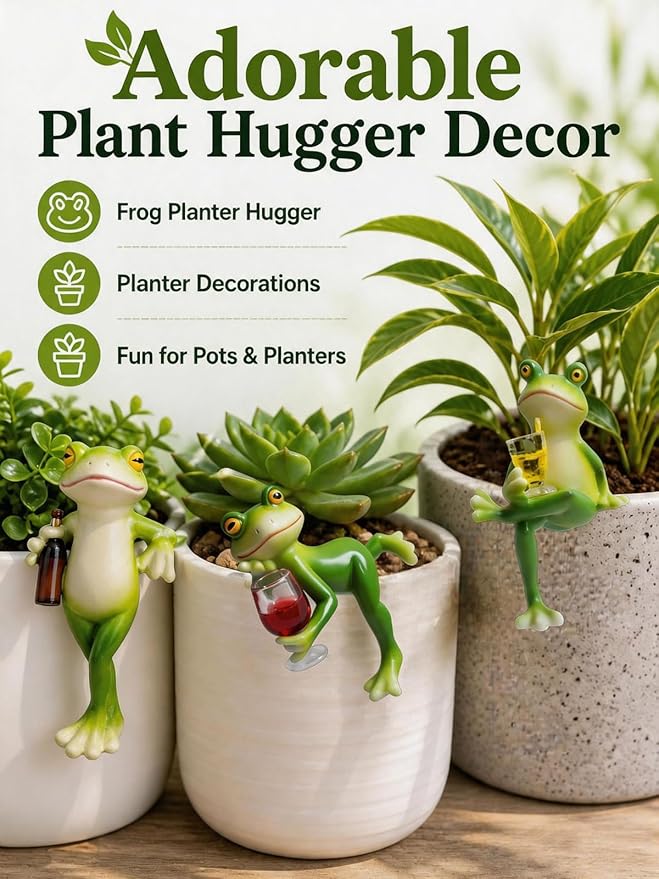 3 PCS Tipsy Frog Pot Hugger, Miniature Frog Figurines Plant Decorations for Pots, Resin Frog Garden Decor Outdoor, Frog Planter Hanger Statue for Flower Pot Yard Lawn Patio, Funny Frog Gifts for Women