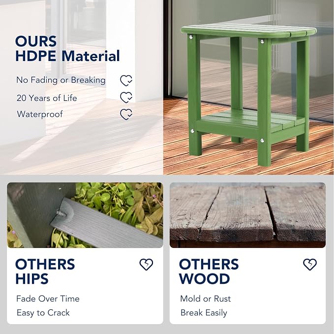 Nalone Adirondack Side Table, 16.5" Outdoor End Table, HDPE Plastic, Small for Patio (Lime)