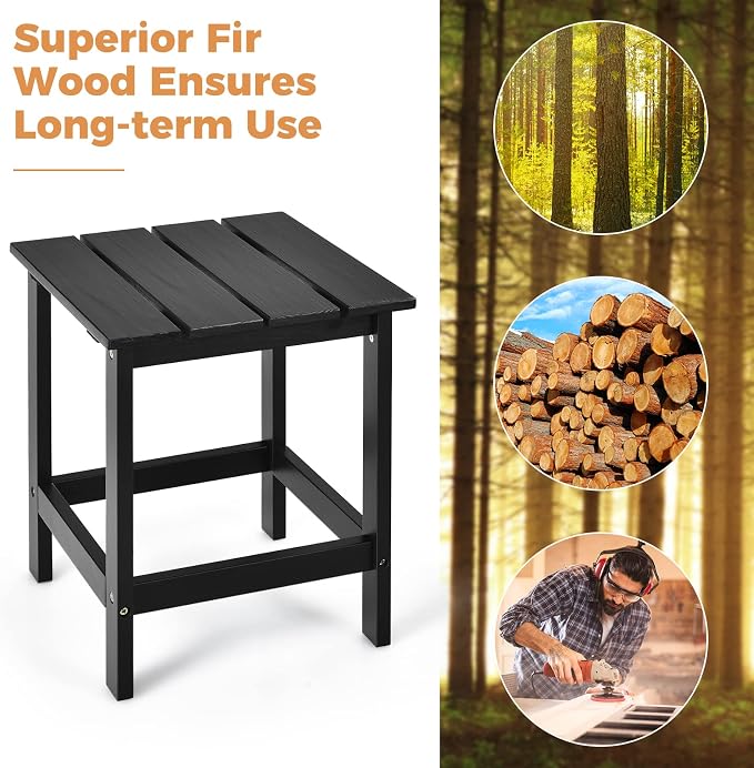 Giantex Outdoor Side Table, 15” Square Wood End Table with Slatted Design, Sturdy Construction, Easy Assembly, Small Patio Coffee Table for Living Room, Balcony, Poolside Bistro Table (1, Black)
