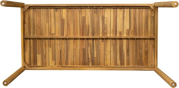 Christopher Knight Home Flemis Patio Rectangular Acacia Wood Dining Table, Slat Panel Design, for 4-6 People, Outdoor Table for Dining Set, Non-Slip Foot Pads, Garden and Balcony, Light Teak