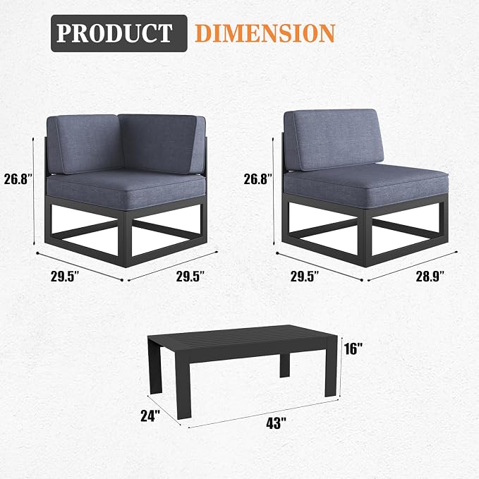 7 Pieces Aluminum Patio Furniture Set with Coffee Table, Metal Outdoor Conversation Sofa Set with Seating Cushions
