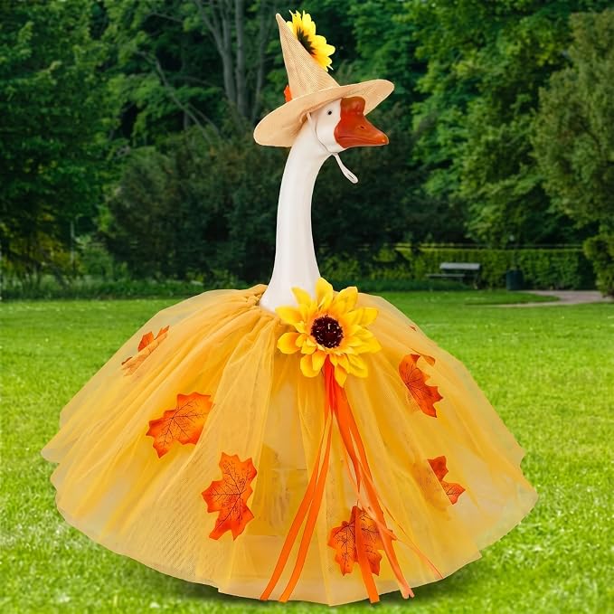 Soulchen 1 Set Fall Porch Goose Outfit 23 Inch Autumn Maple Leaves Cement Goose Clothes Dress and Hat Costume Set for Thanksgiving Party Yard Lawn Outdoor Garden Patio Decor