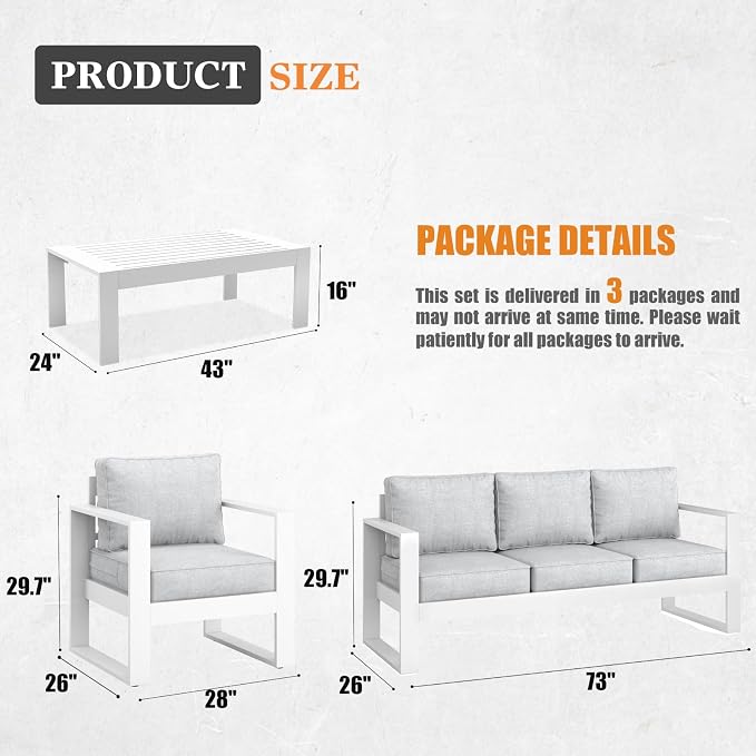 Outdoor Aluminum Furniture Set - 4 Pieces Modern Patio Conversation Sets Metal Sectional Sofa with Coffee Table