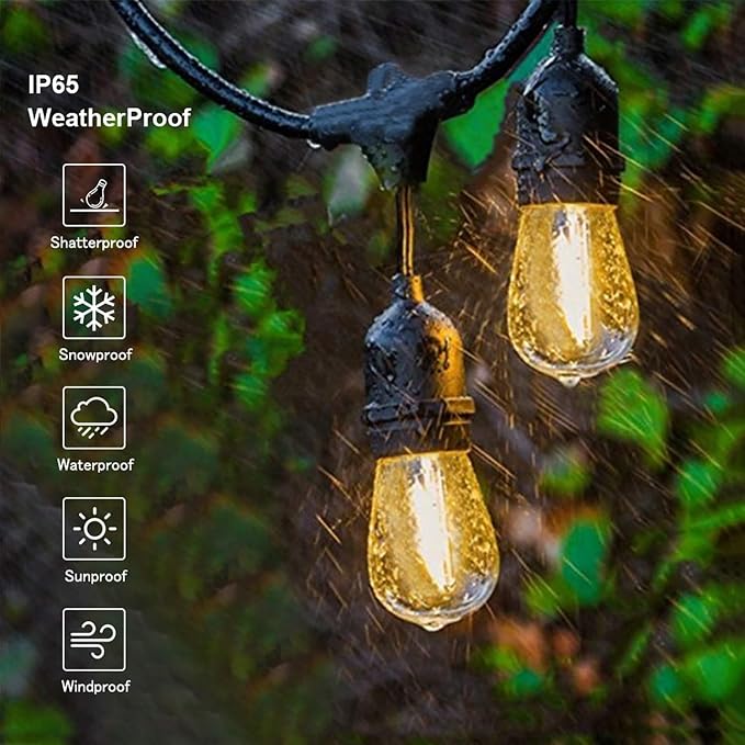 Svater Outdoor Led String 50FT, Patio Lights with 16pcs S14 Shatterproof Bulbs, 1 Watt E26 Dimmable 2700K Warm White, IP65 Waterproof, Commercial Grade Lights