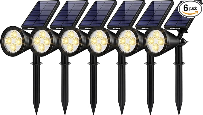 InnoGear 6 Solar Lights Outdoor Spot Garden Yard Landscape Flag, Warm White | Waterproof, Auto On/Off, Adjustable Brightness, 2 Installations, Flag Pole, Tree, Uplights, Solar Powered Spotlight, Pathway