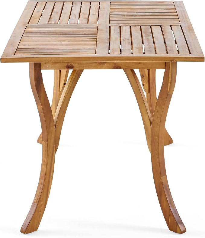 Merax 59" Rectangular Outdoor Dining Table Acacia Wood Patio Table Slat Panels Tabletop, Bear 300LBS, Teak Finish